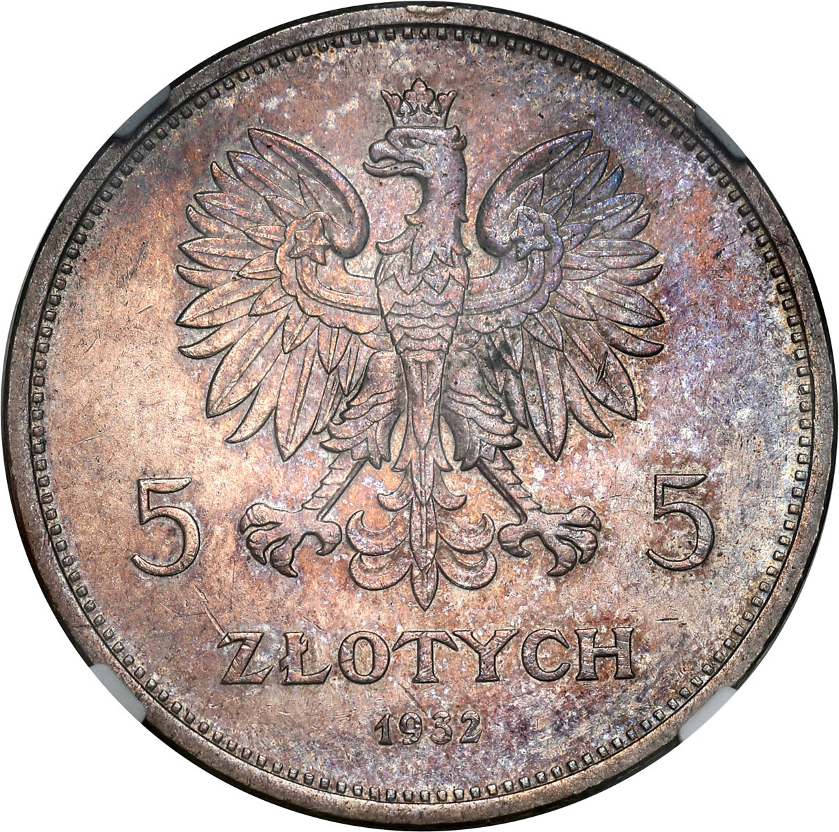 5 złotych 1932 Nike NGC MS61 Najrzadsza moneta obiegowa II RP – PIĘKNA i RZADKA